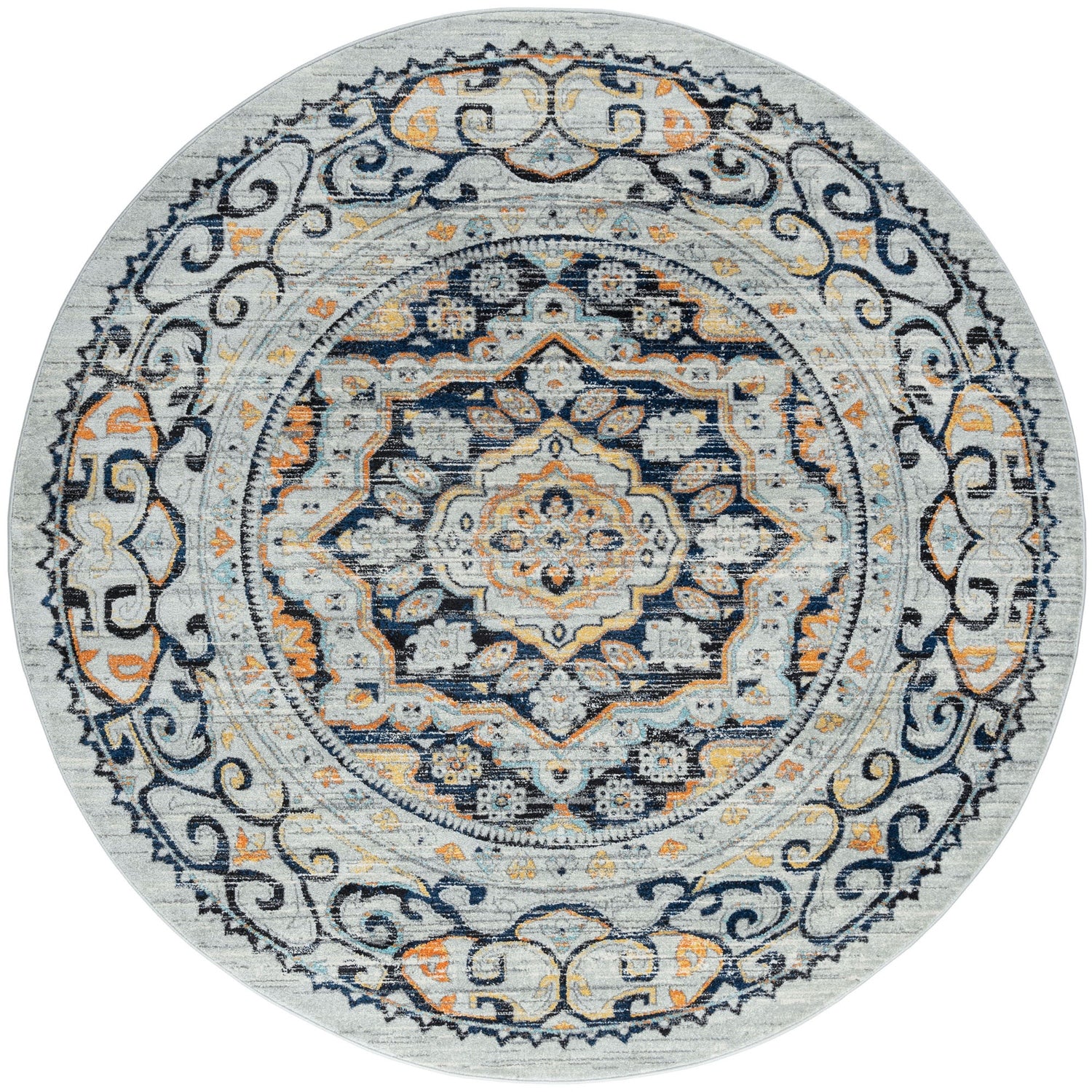 Veriana Transitional Medallion Navy Round Area Rug - 5'3" Round