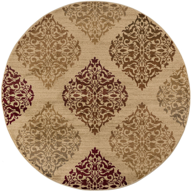 Monica Transitional Oriental Beige Round Area Rug - 5'3" Round