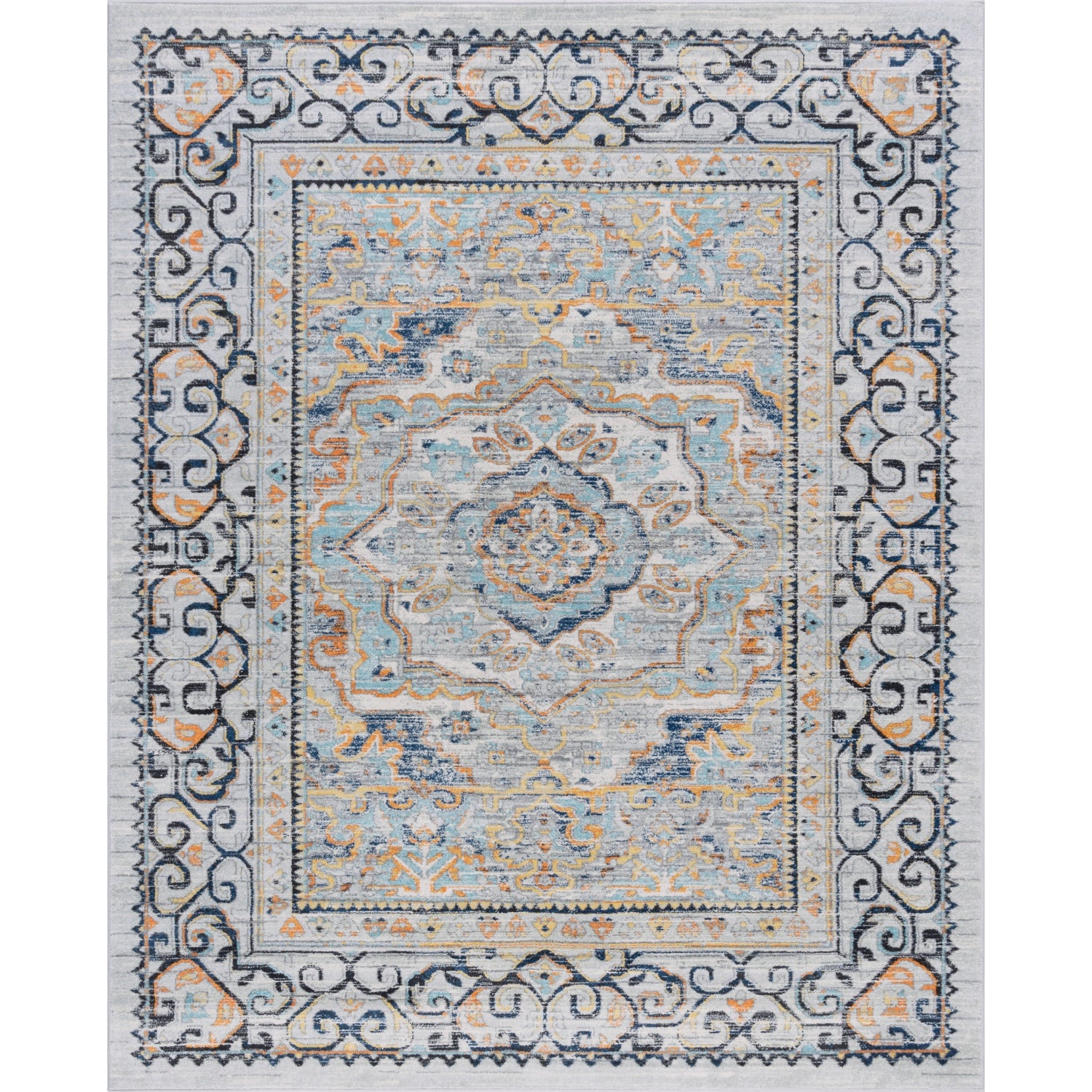 Veriana Transitional Medallion Blue Rectangle Area Rug  - 3'11" x 5'3"