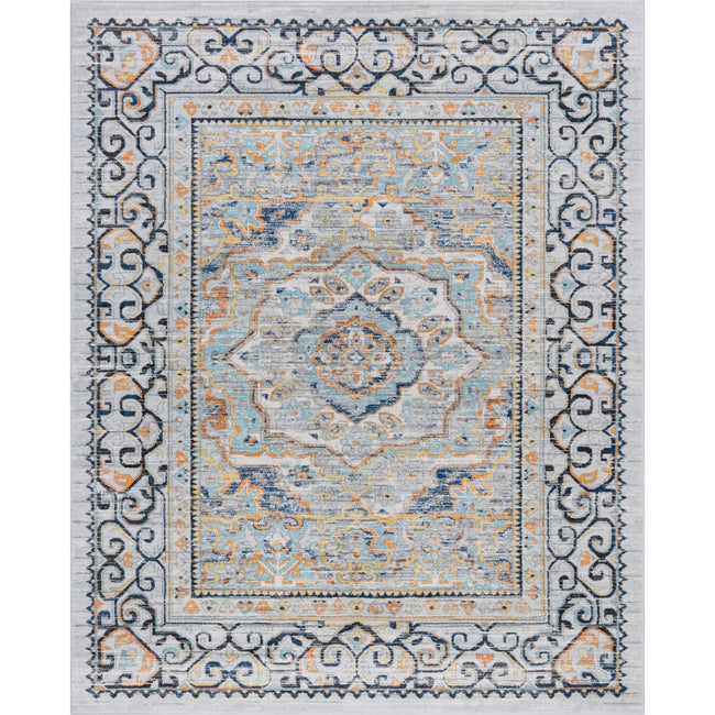 Veriana Transitional Medallion Blue Rectangle Area Rug  - 3'11" x 5'3"