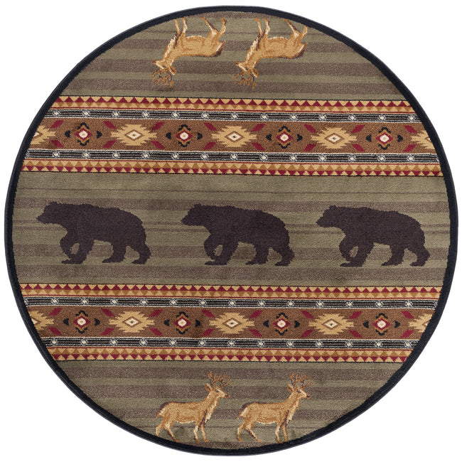 Expedition Wildlife Novelty Lodge Green Round Area Rug - 5'3" Round