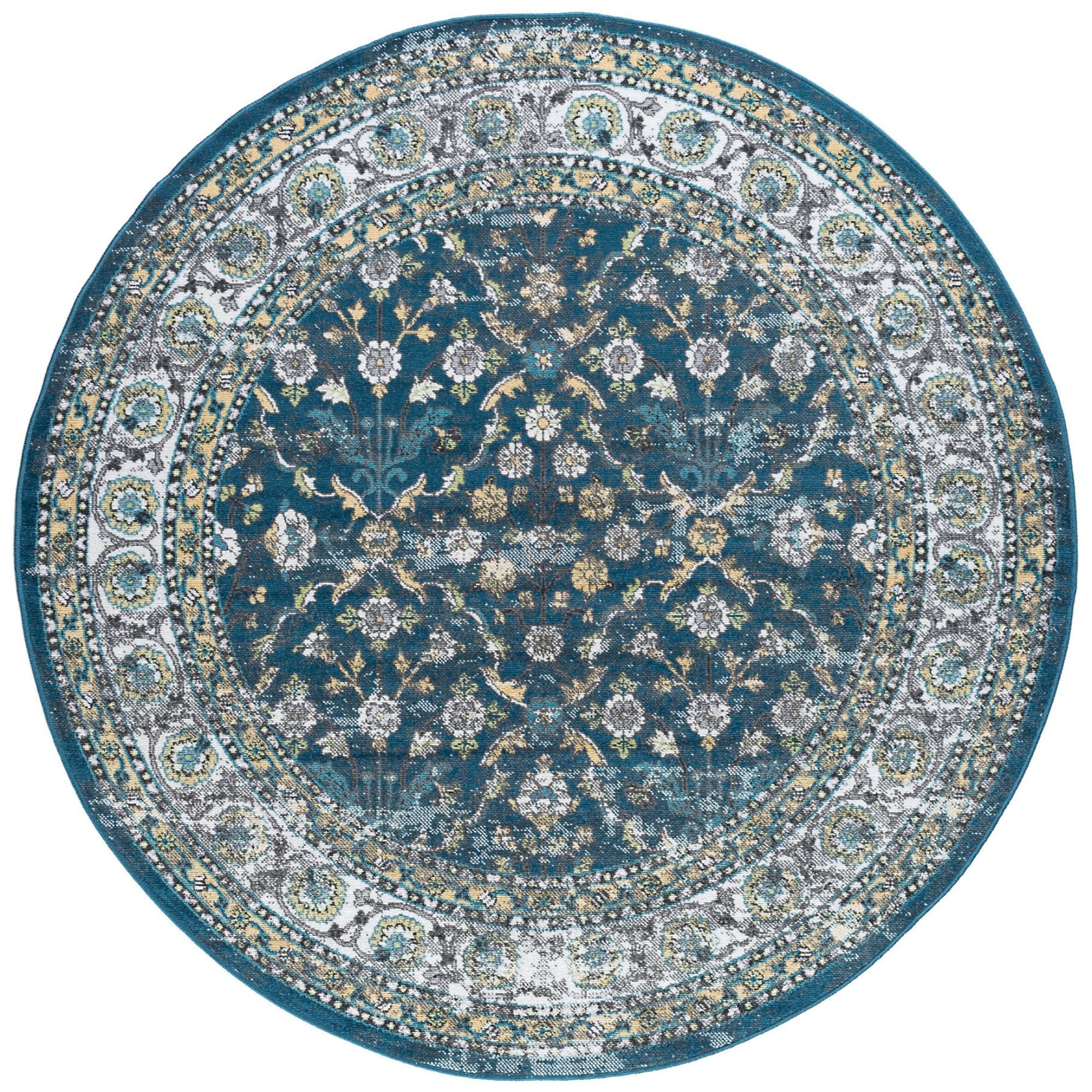 Lucia Traditional Oriental Navy Round Area Rug - 5'3" Round