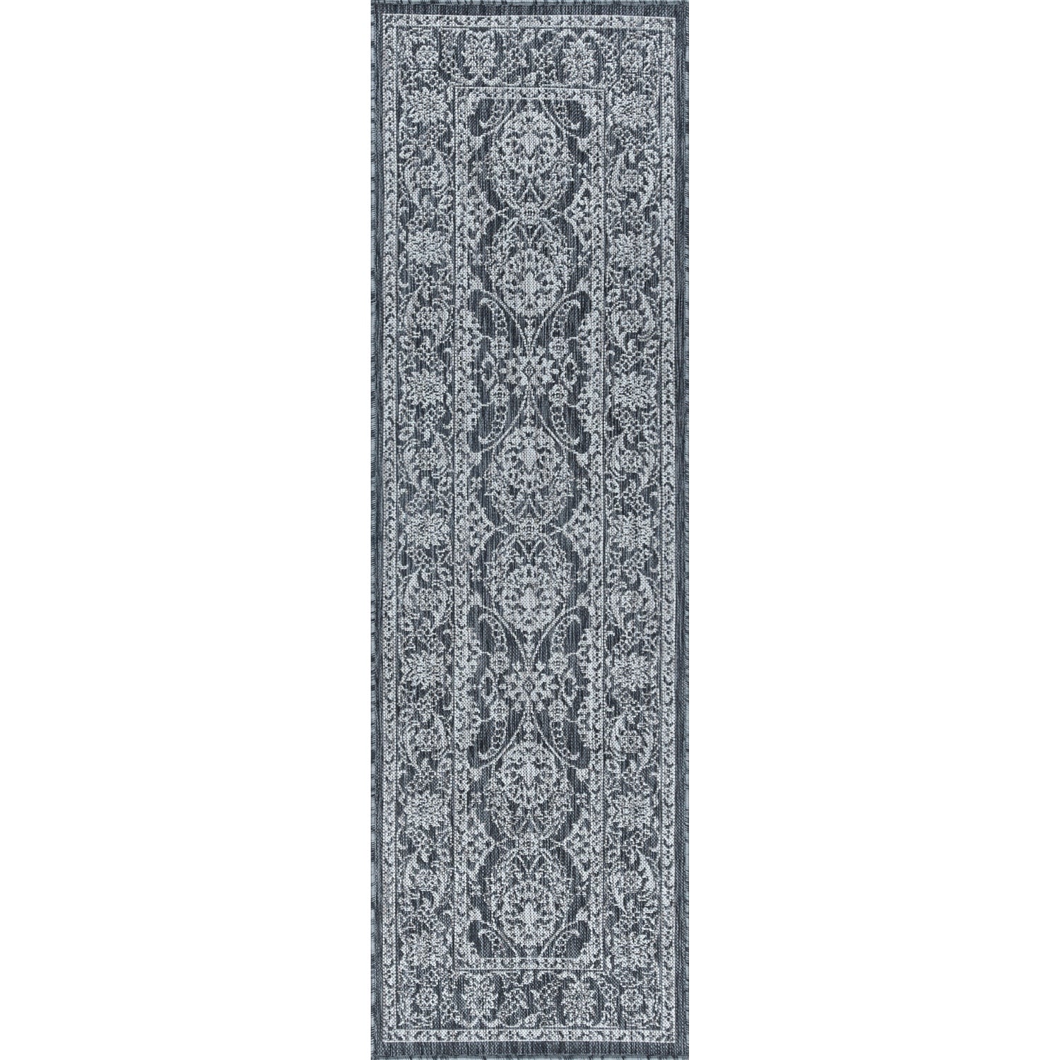 Mavie Traditional Border Charcoal Runner Rug  - 2'3" x 7'3"