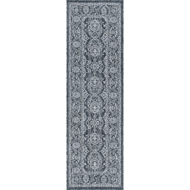 Mavie Traditional Border Charcoal Runner Rug  - 2'3" x 7'3"