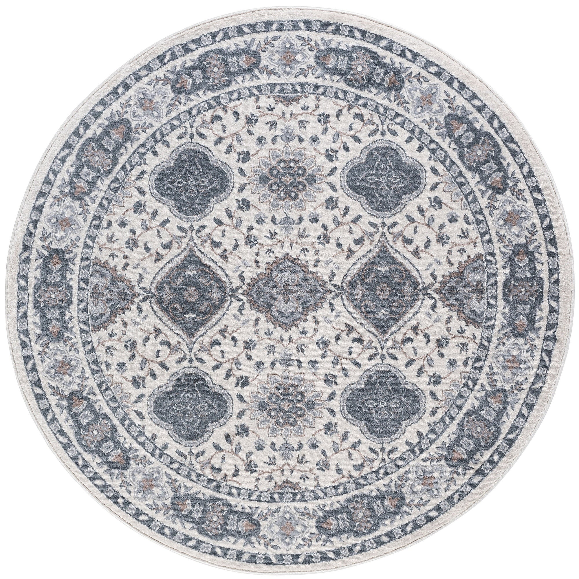 Syracuse Traditional Oriental Cream Round Area Rug - 5'3" Round