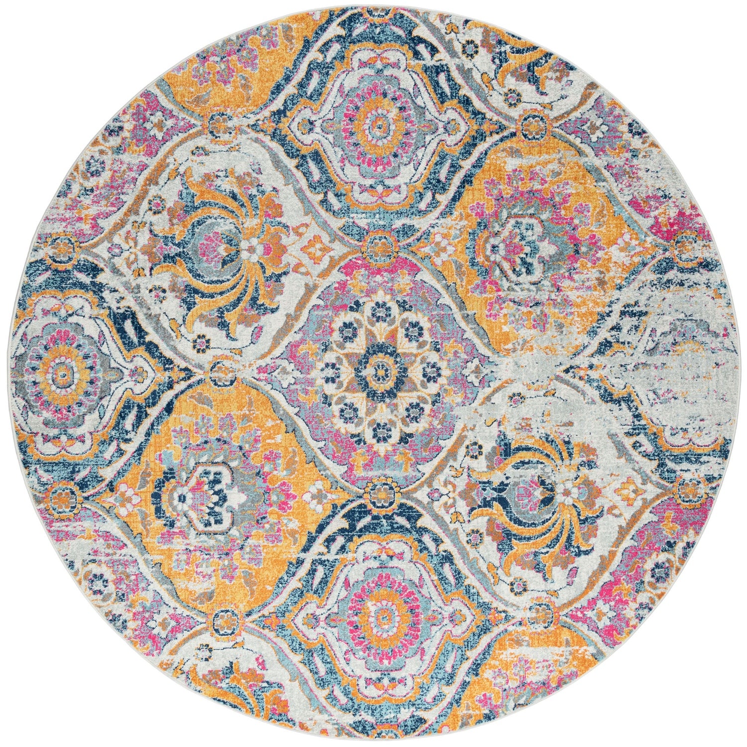 Beatrice Transitional Geometric Pink Round Area Rug - 5'3" Round