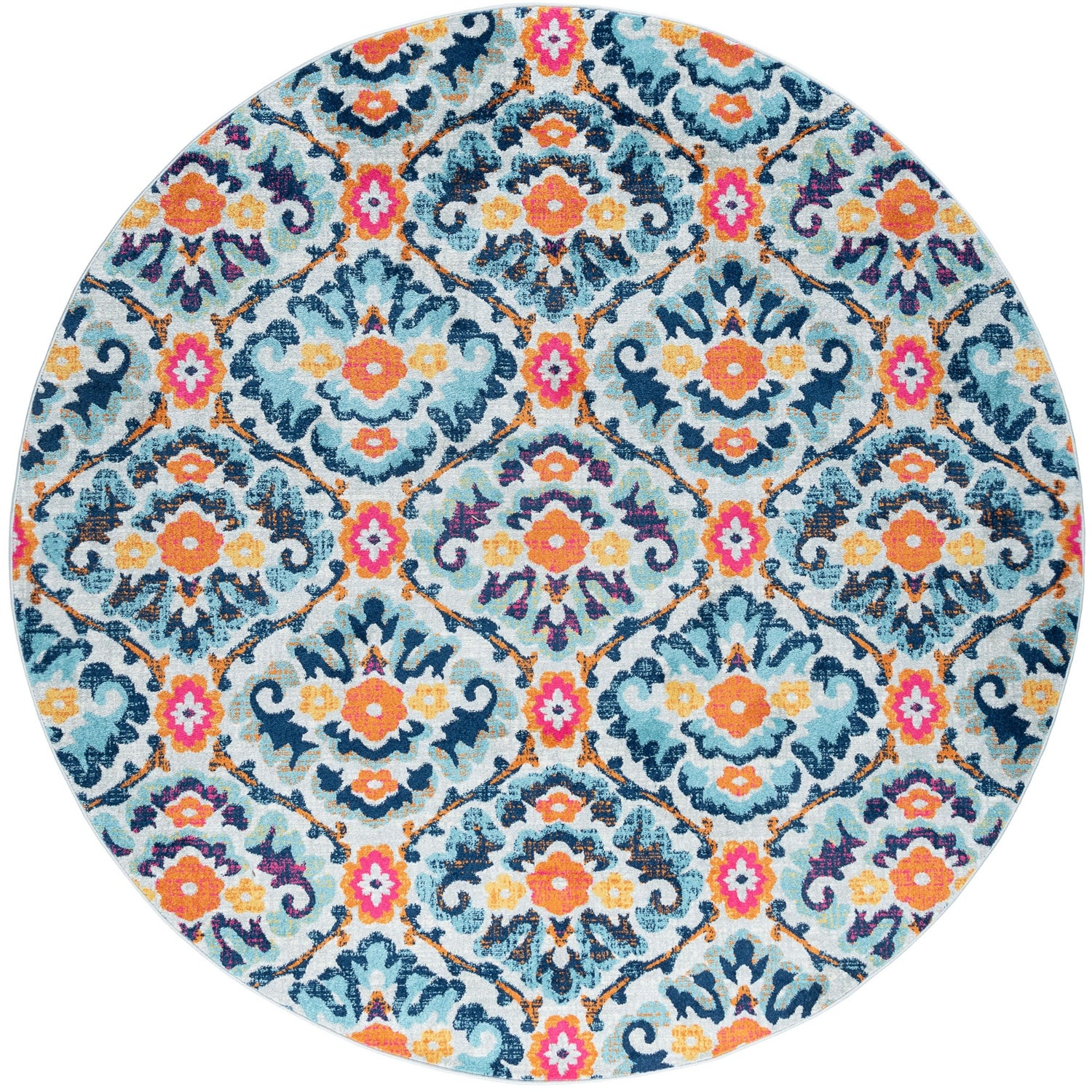 Eloise Transitional Damask Multi-Color Round Area Rug - 6'8" Round