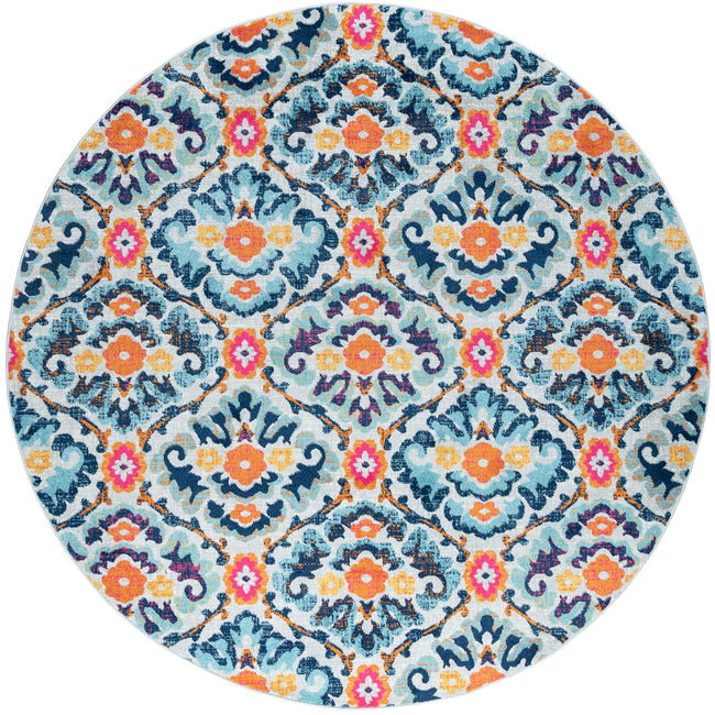 Eloise Transitional Damask Multi-Color Round Area Rug - 6'8" Round