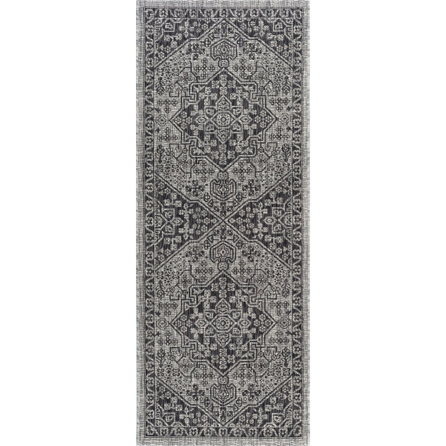 Vaux Traditional Medallion Black Runner Rug  - 2'3" x 10'