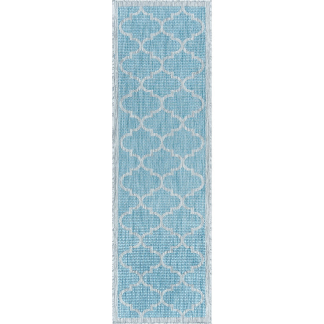 Irving Contemporary Geometric Aqua Runner Rug  - 2'3" x 7'3"