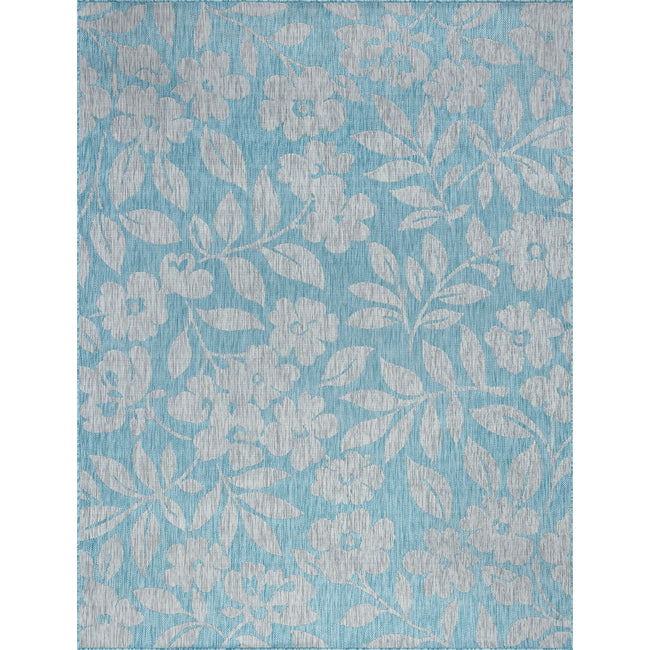 Neveah Contemporary Floral Aqua Rectangle Area Rug  - 3'11" x 5'3"