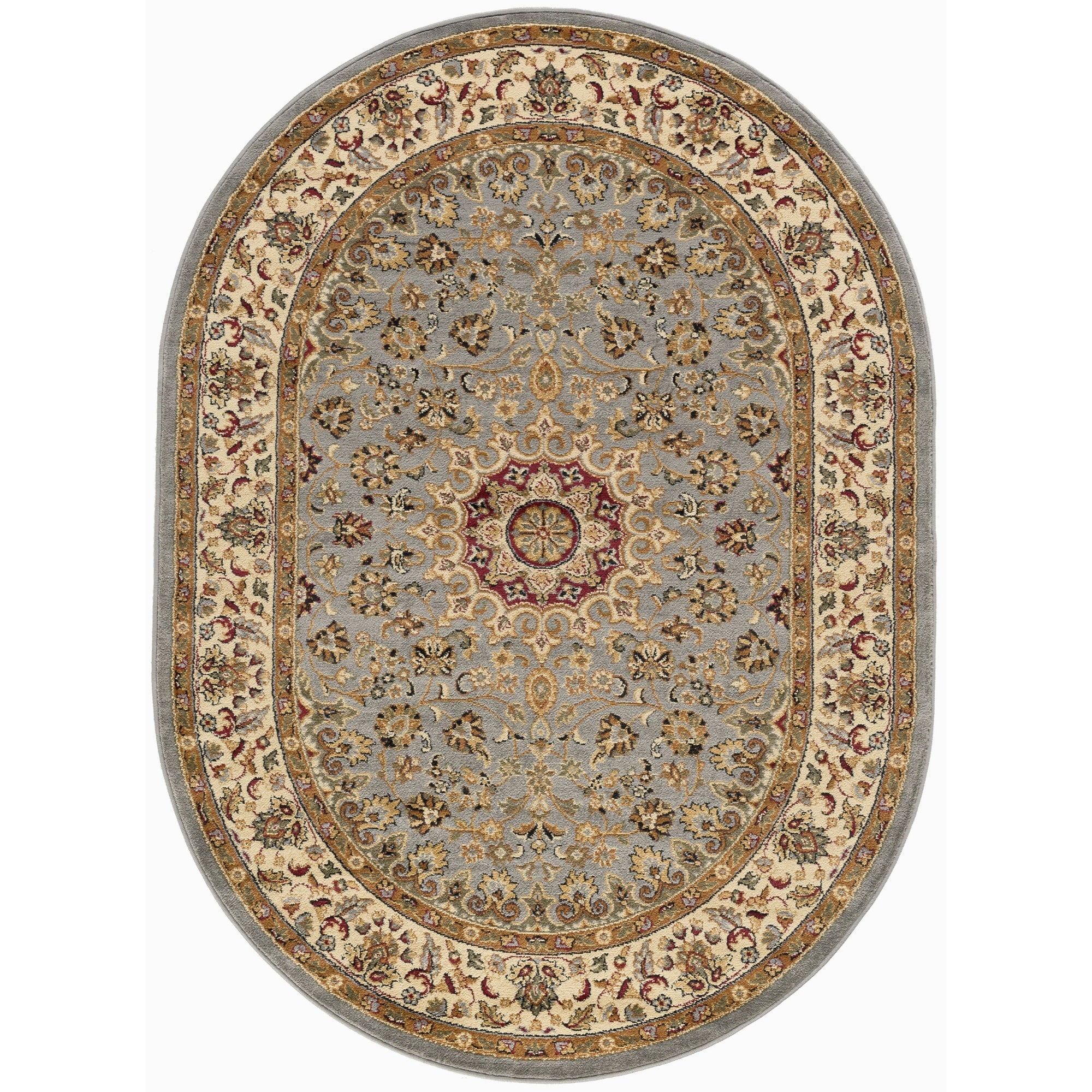 Victoria Transitional Oriental Blue Oval Area Rug  - 5'3" x 7'3" Oval