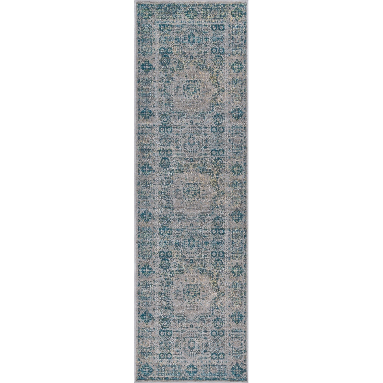 Oweysa Transitional Oriental Blue Runner Rug  - 2'3" x 11'